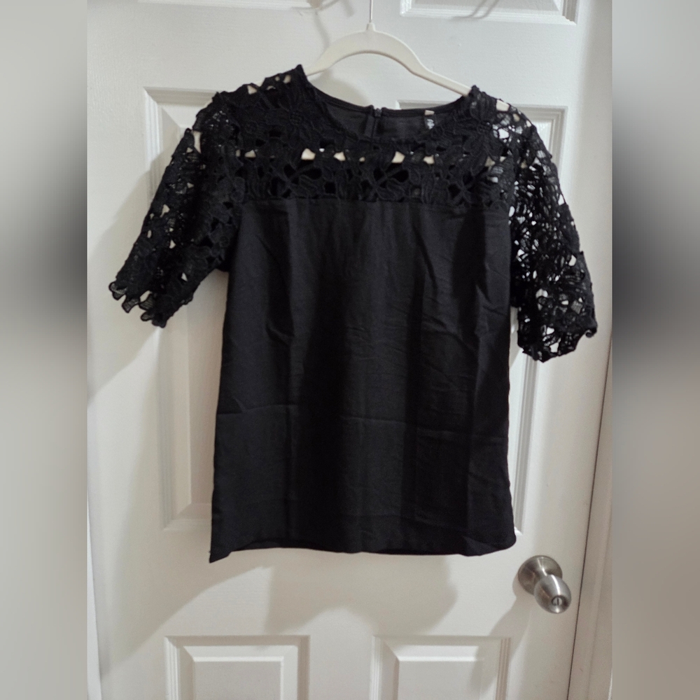 New Abody Black Top With Floral Eyelet Sleeves